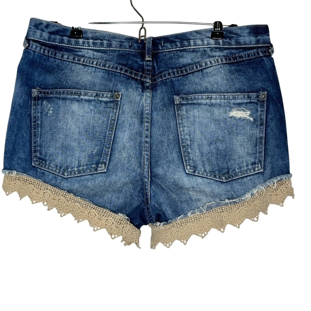 Free People Blue Denim Lace Trim Jean Shorts - Picture 5 of 10